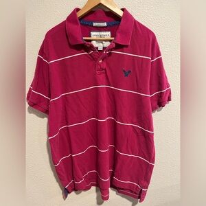 Y2K American Eagle Cotton Polo Shirt Classic Fit Rugby Stripe Pink Preppy XXL